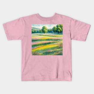 Watercolor Inspired Meadow Scenery Kids T-Shirt